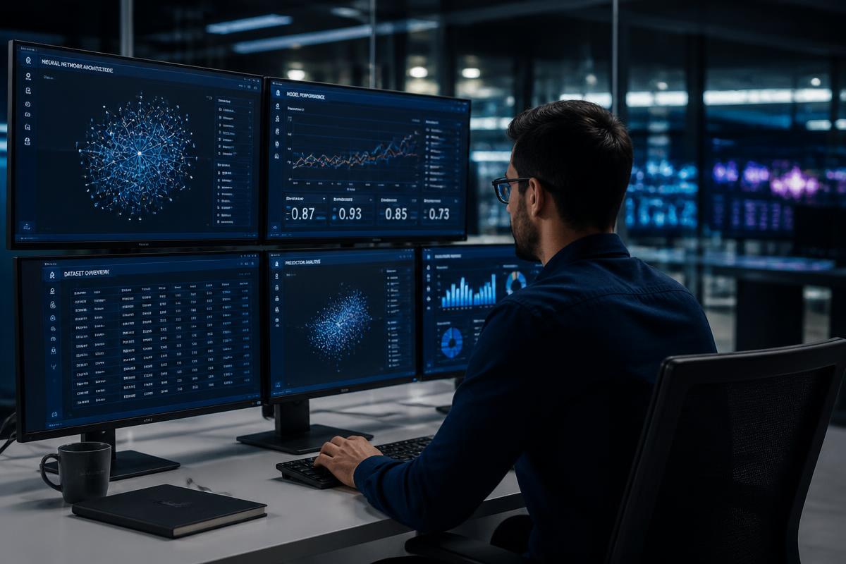 Data scientist working with AI and analytics dashboards
